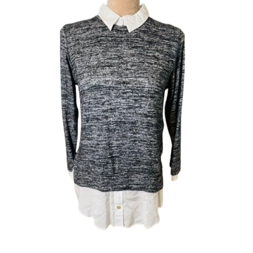 Velvet By Graham & Spencer Layered Collar Sweater Twofer Top  XS